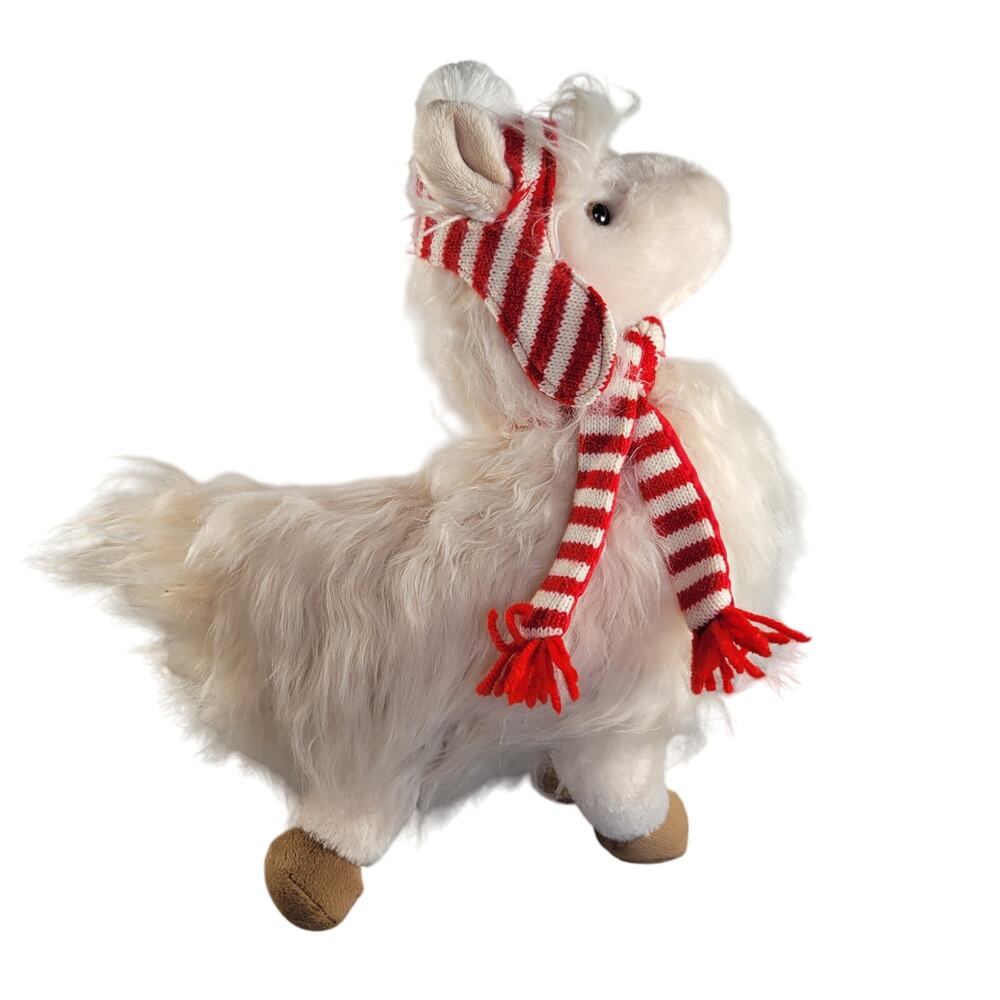 Pier 1 Imports White Llama Plush 12" with Red Hat & Scarf Holiday Decor
